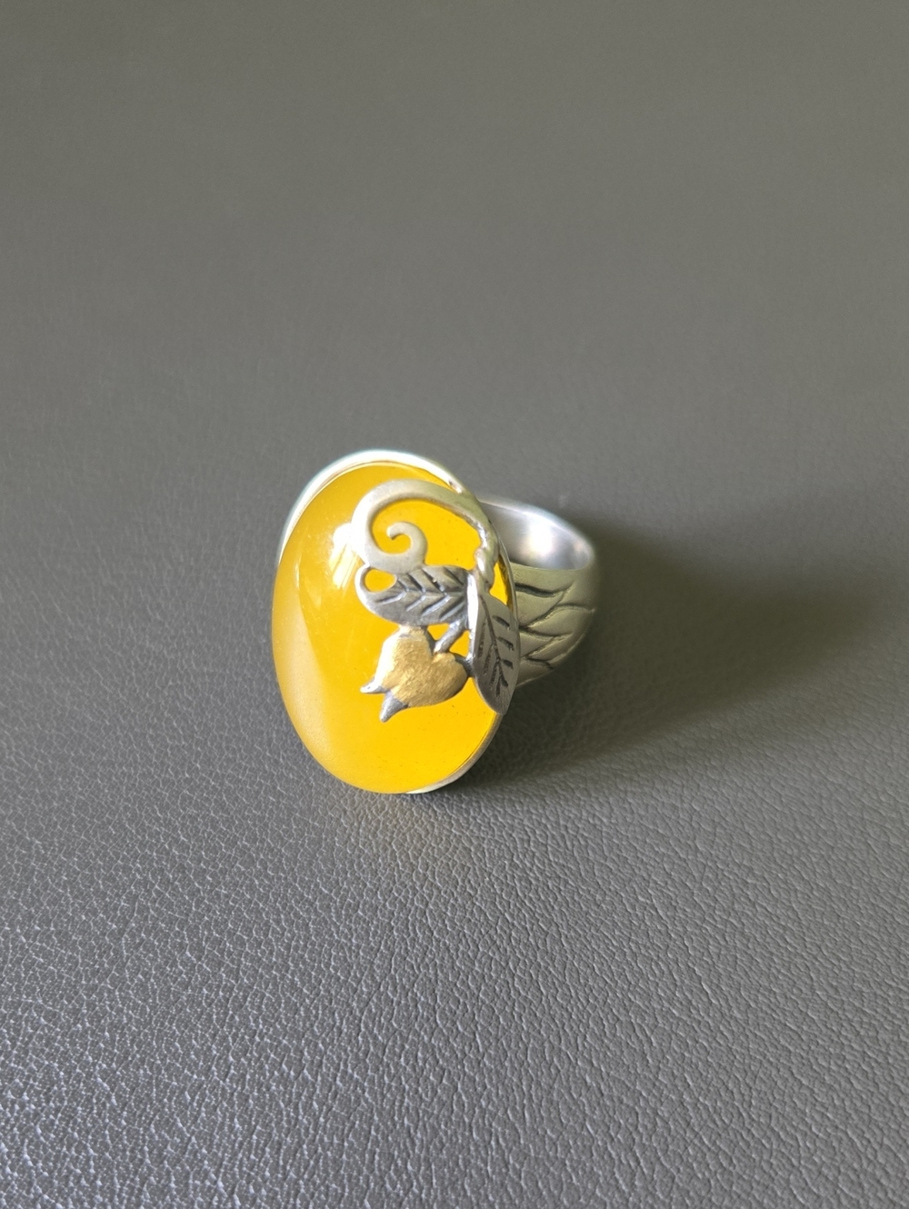 925 Stering Silver Customize Korean traditional Yellow Oval Statement Ring - Picture 2 of 5